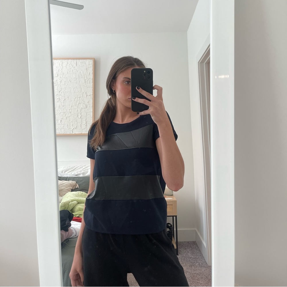 blue and leather top